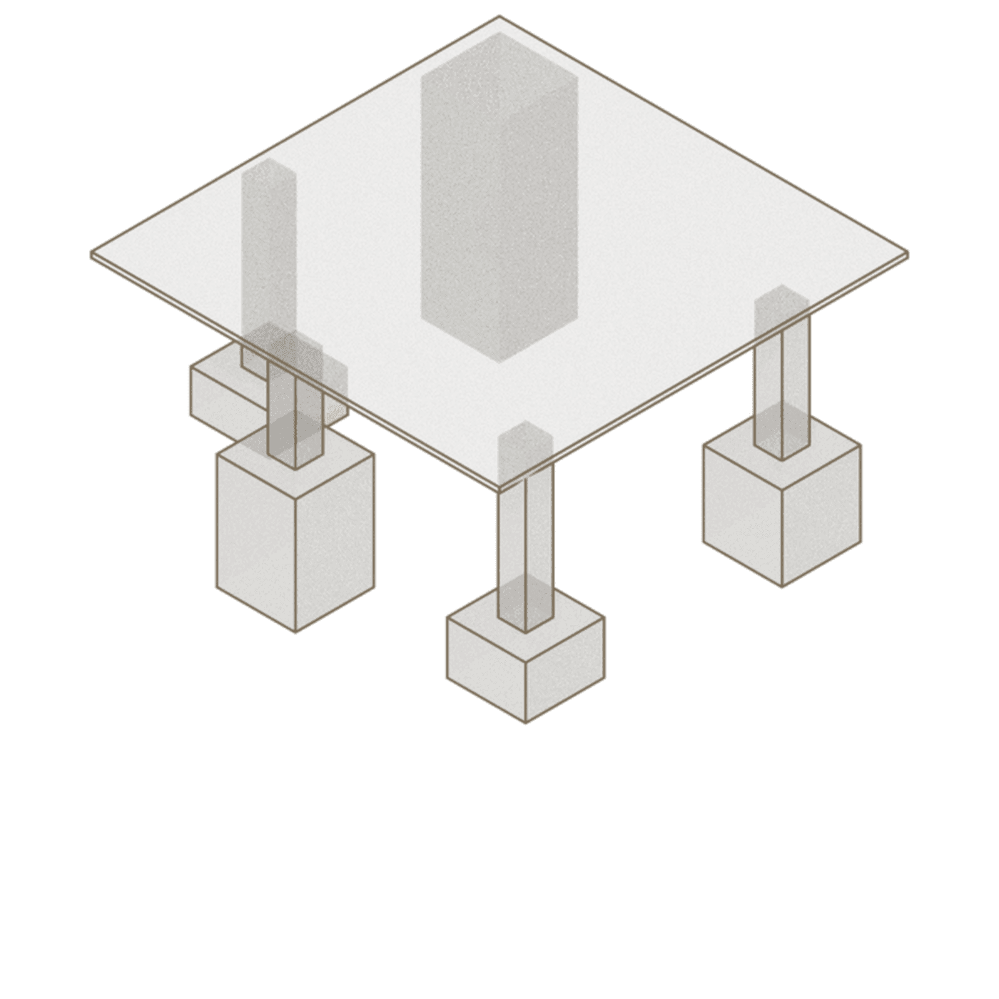 Wireframe illustration of blocks at different heights reaching the same shared level